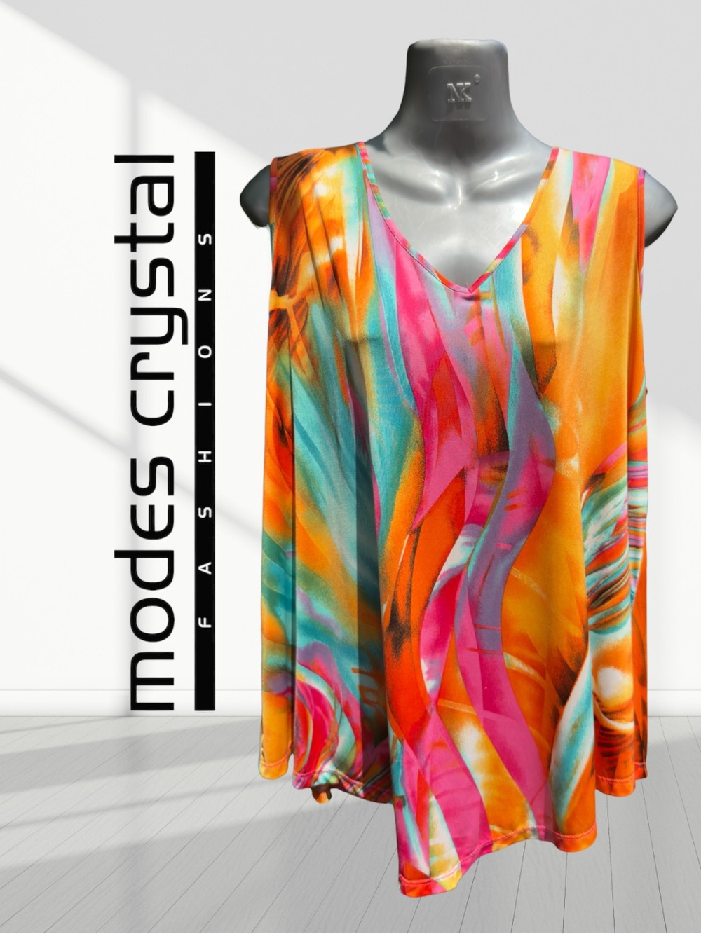 •Multicolor V-Neck Sleeveless Tunic